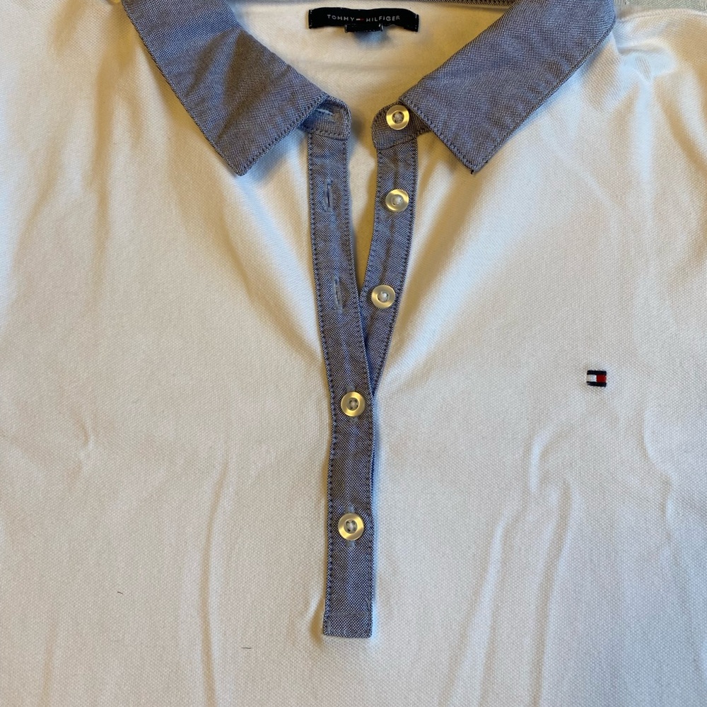 Tommy Hilfiger Womens White Polo Shirt Embroidered Flag Logo L